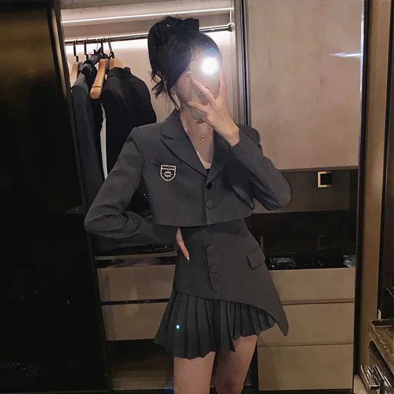 Женские костюмы с юбкой нестандартный плиссированный Готический уличный