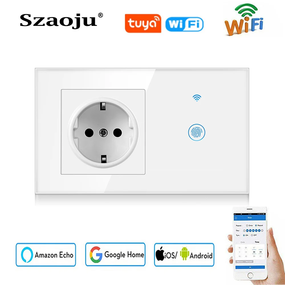 

EU Standard Smart Light Switch Glass Panel Wall 1/2/3 Gang Wifi Touch Switch AC110V-250V EU Socket Work with Alexa Google Home