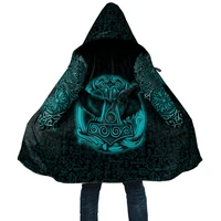 viking style cloak raven mjolnir yggdrasil cyan 3d printed hoodie cloak men women winter fleece wind breaker warm cloak