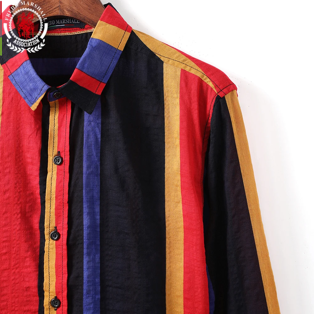 FREDD MARSHALL 2020 New Hip Hop Button-Down Multi Striped Shirt Men Fashion Casual Long Sleeve Streetwear camisa masculina 253 | Мужская