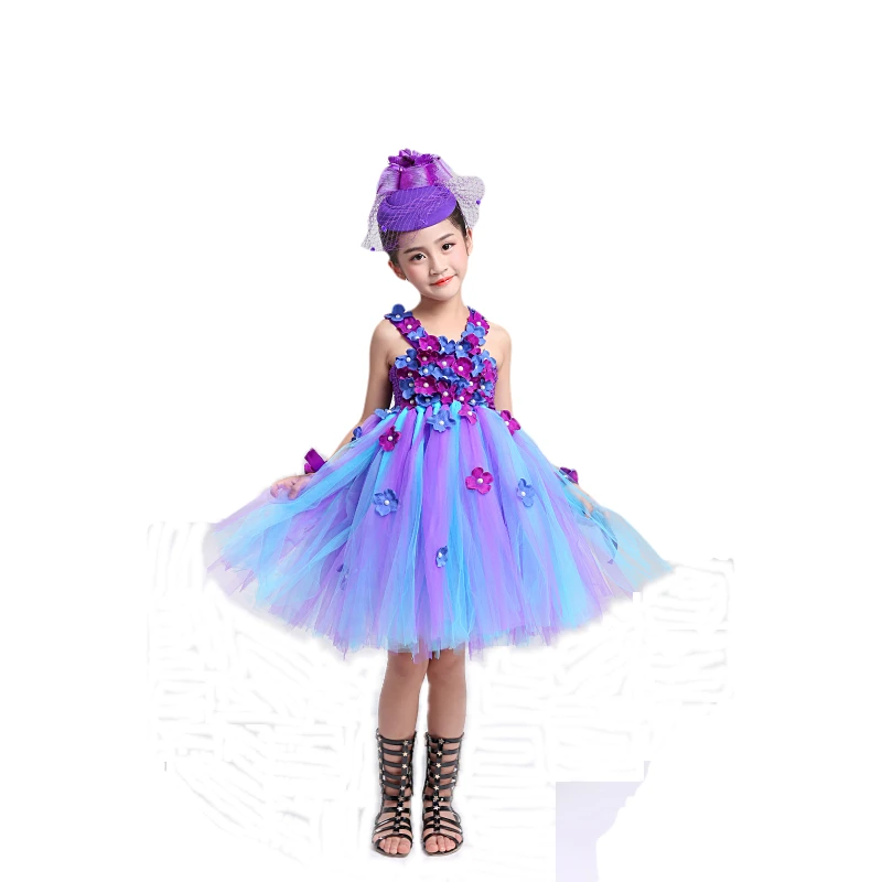 Фиолетовые пышные платья с павлином для девочек Вечерние платья-пачки цветочным