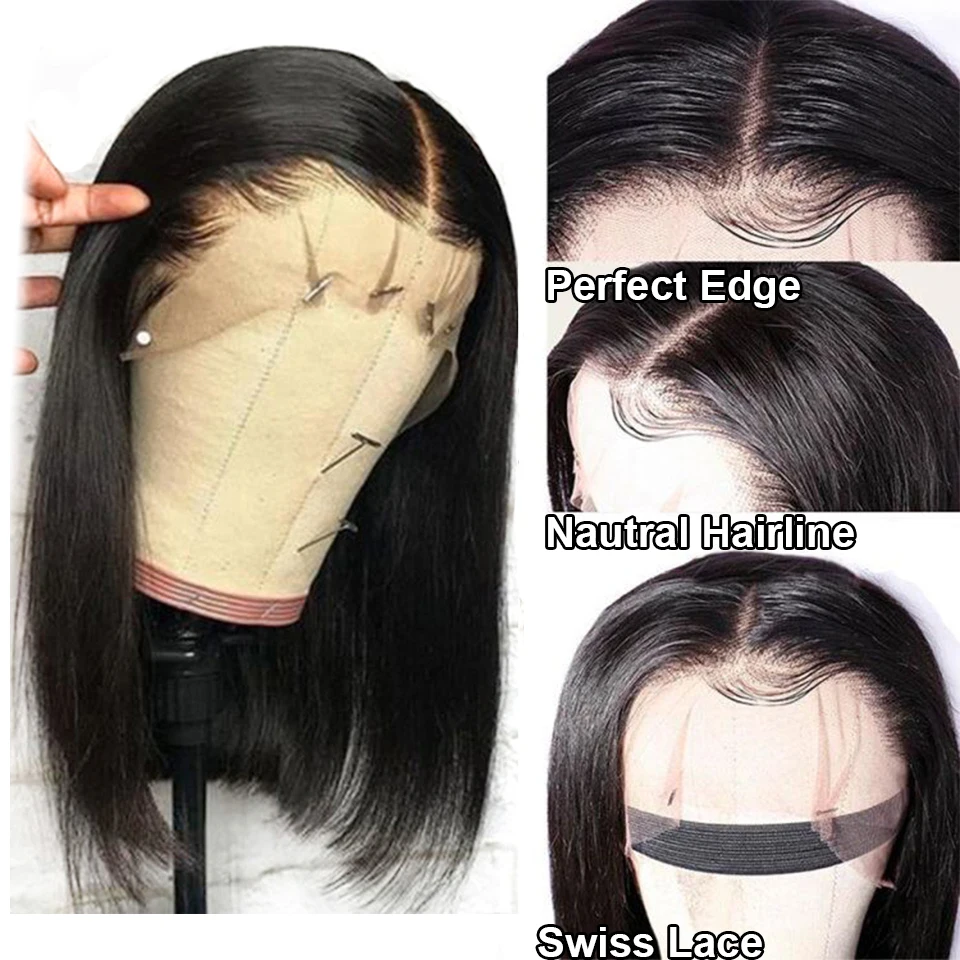 Парик из человеческих волос на сетке спереди парики 150% натуральных прямые волосы