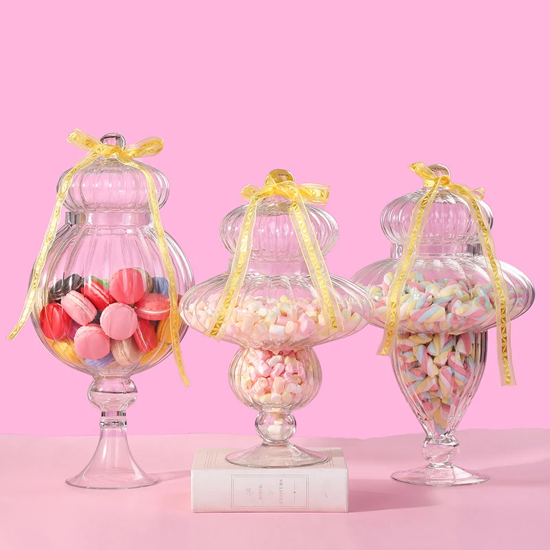 

European-style Transparent Glass Candy Jar Household Large Storage Sealed Jar Dessert Candy Display Jar Kitchen Storage Utensils