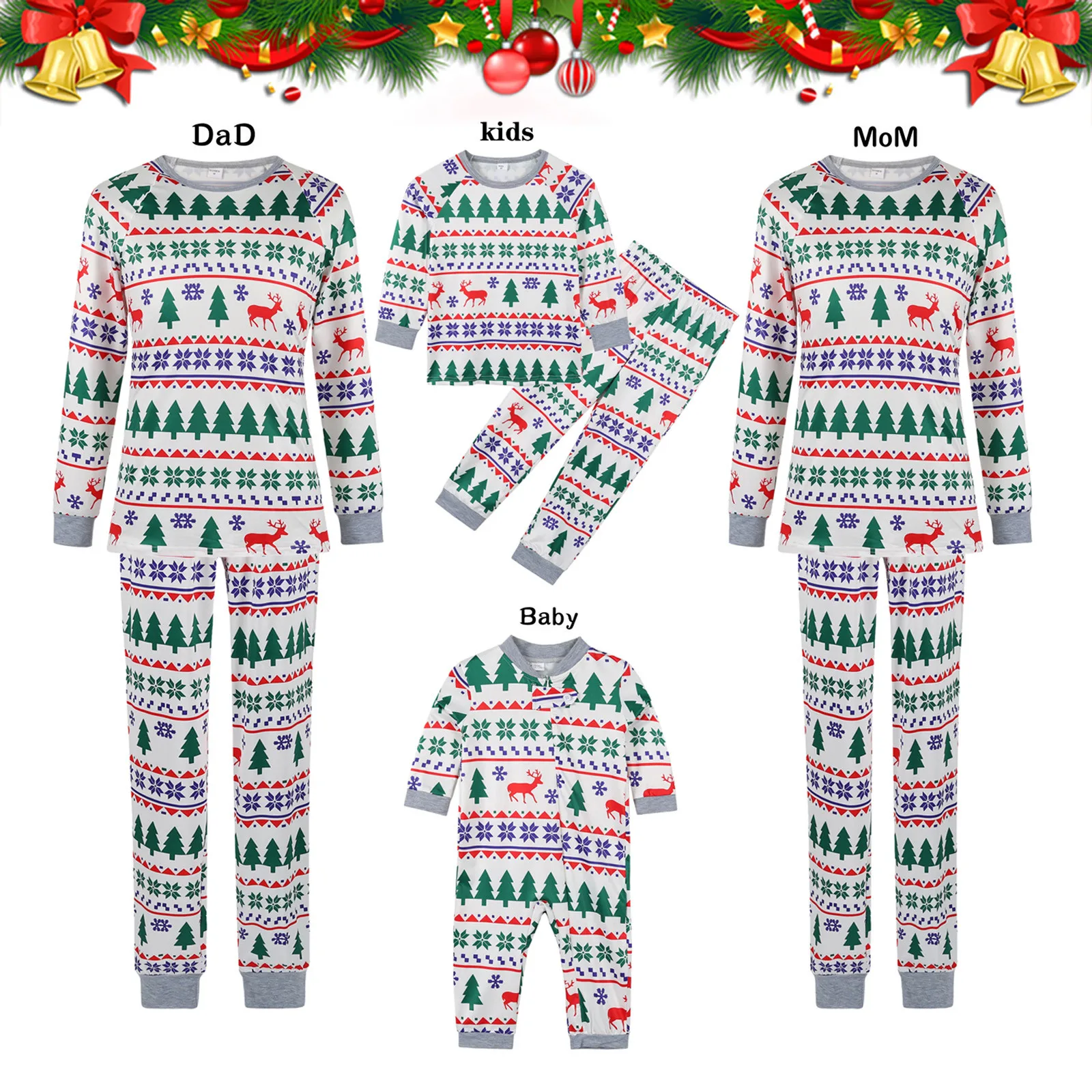 Рождественские пижамы для всей семьи Комплект одежды с длинными рукавами