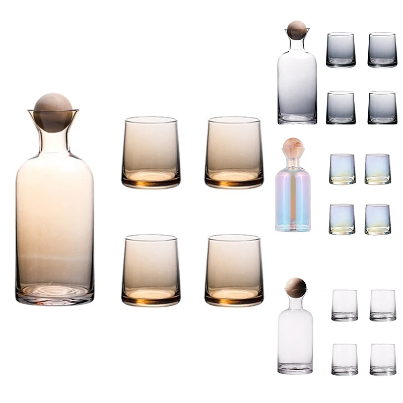 

Luxury Whiskey Glasses Sets Water Kettle with Wood Ball Lid Clear Jug for Juice Cocktail Wine Glasses Set