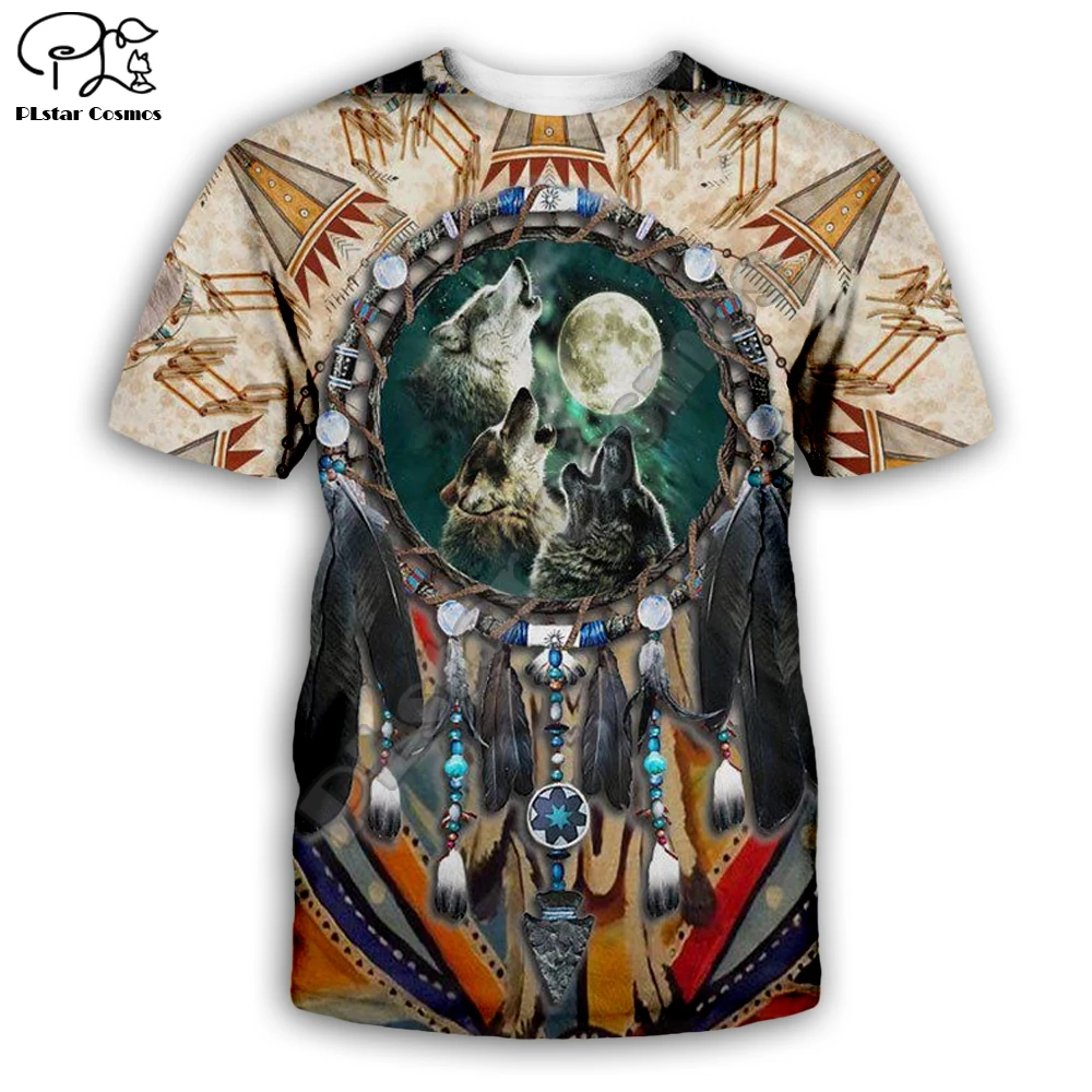 Унисекс для мужчин и женщин Индейцев волк печати 3D футболка Летняя детская