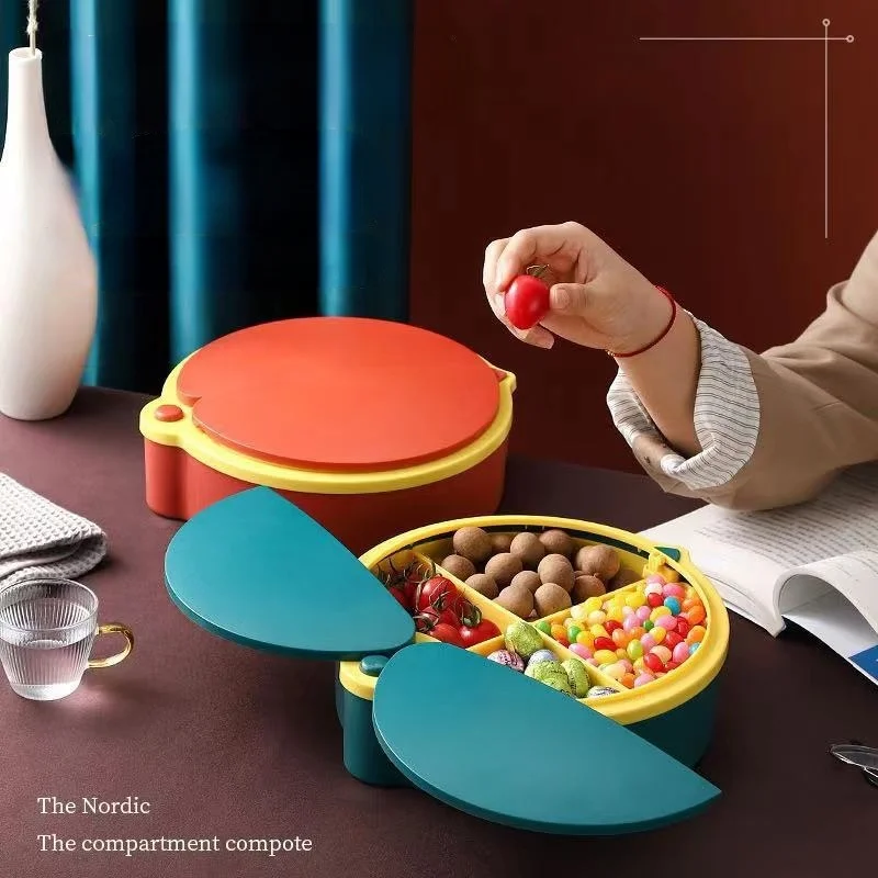 

Ladybug Candy Box Nordic Style Four-press Household Divided Fruit Bowl with Lid Simple Dried Fruit Bowl Food Storage Containers