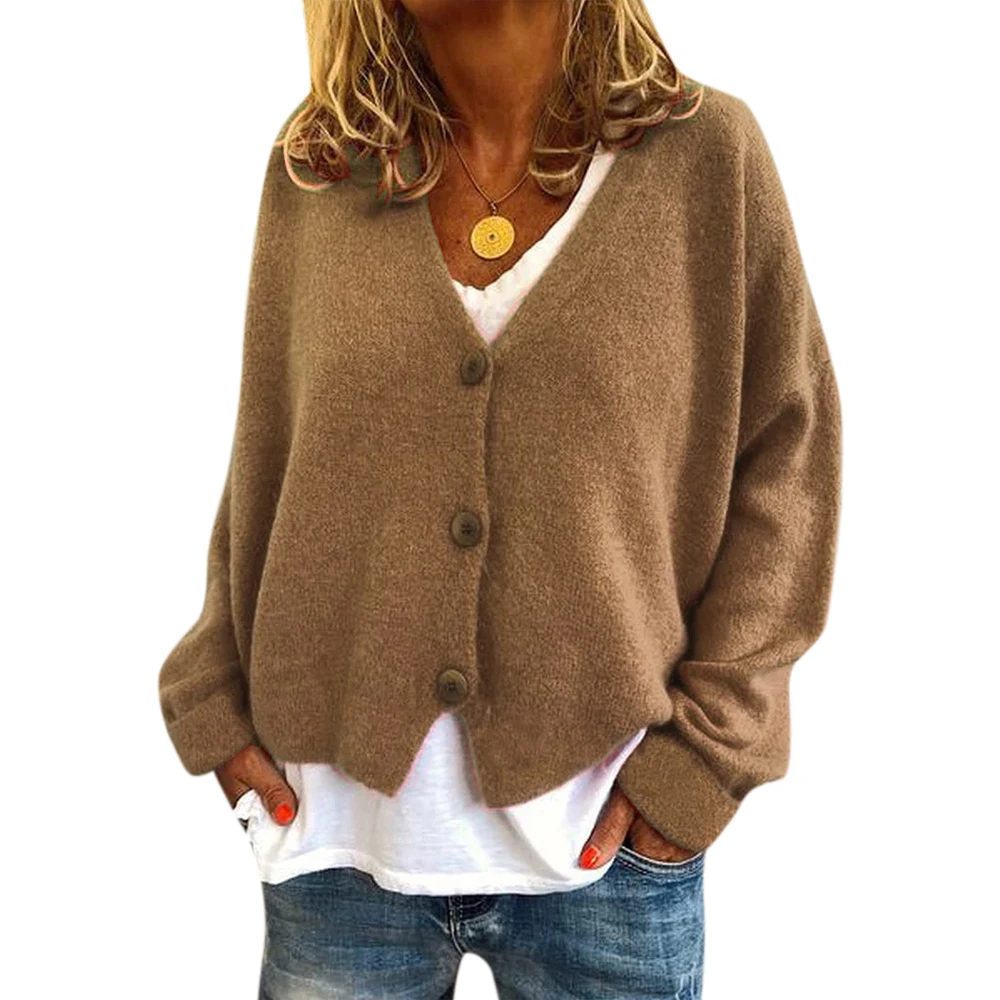 Женский свитер осенне-зимнее пальто на пуговицах с V-образным вырезом свободный
