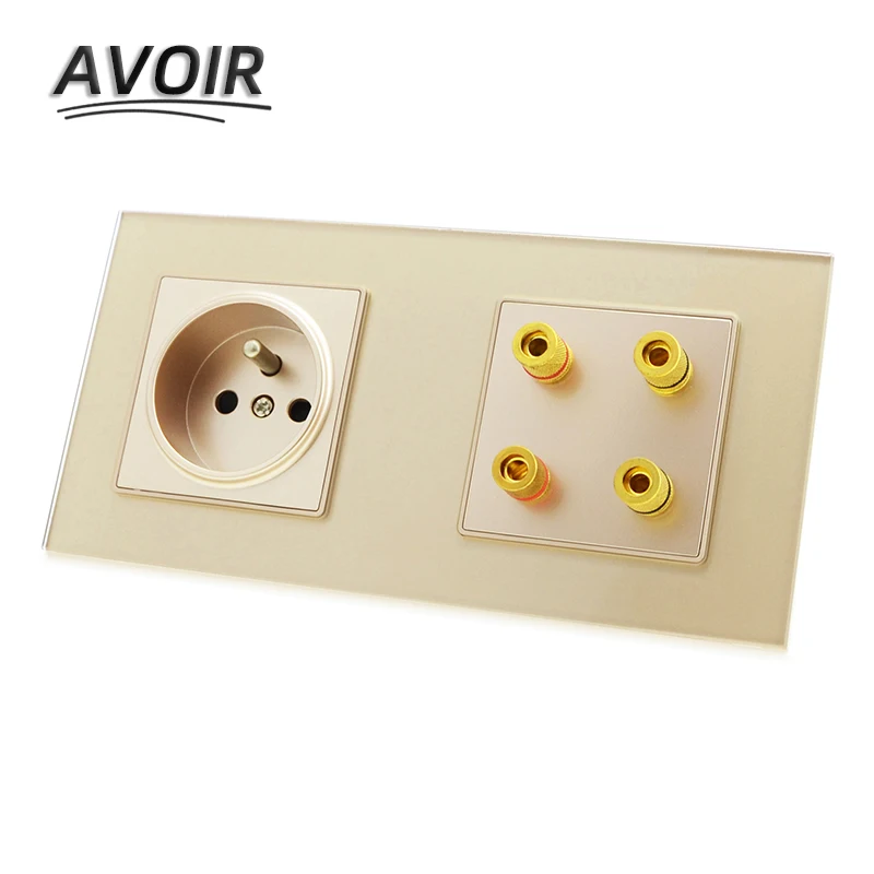 

Avoir FR Standard Plug Socket Sound Speaker Socket Double Socket Wall Power Electrical Outlet Glass Panel 3 Colors