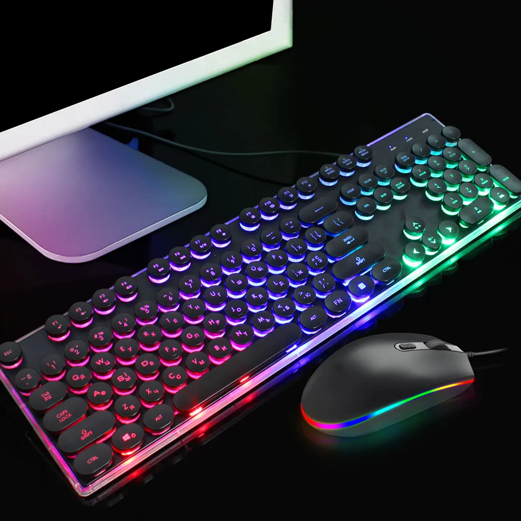 Игровая клавиатура V300 с русской раскладкой бесшумная мышь 1600 точек/дюйм RGB и