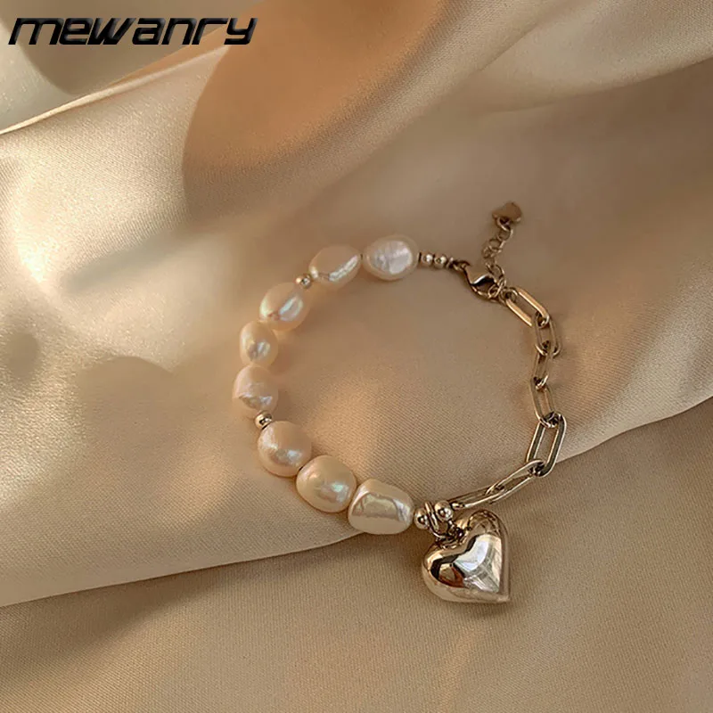 Mewanry 925 серьги из жемчуга и серебра любовь браслет для женщин INS модные простые
