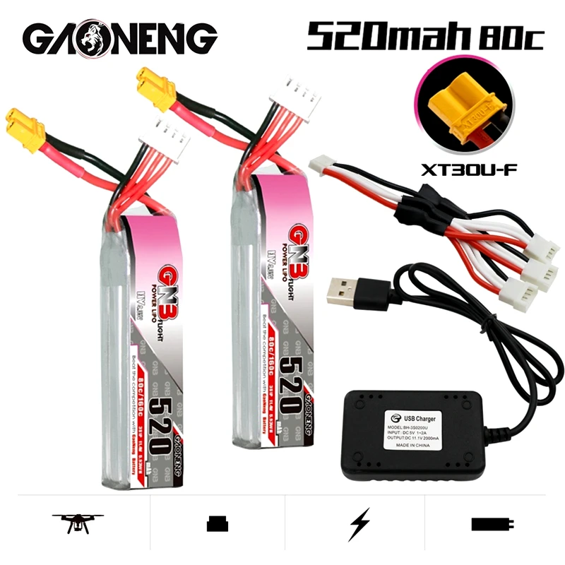 

Литий-полимерный аккумулятор GNB HV 3S 11,4 в 520 мАч 80C/160C стандартный штекер для Betafpv Beta85X Whoop комнатный FPV Дрон RC запчасти с зарядным устройством