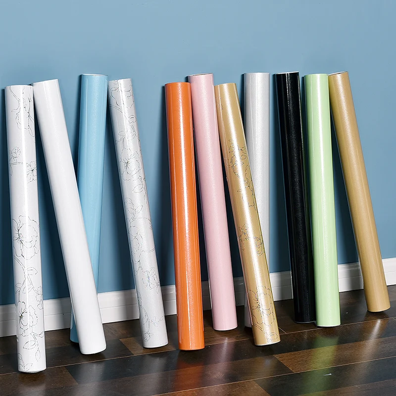 

Pearly Solid Color Vinyl Wallpaper Self Adhesive Furniture Renovation Stickers Waterproof Oil Proof Kitchen Renovation Sticker