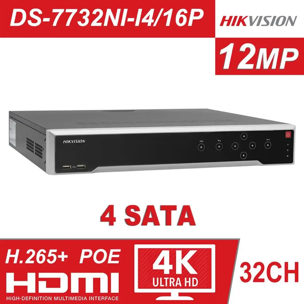 HIK 32CH POE NVR DS-7732NI-I4/16 P 36 каналов 16 PoE сетевые порты видеомагнитофон Поддержка двусторонней записи до 12 МП