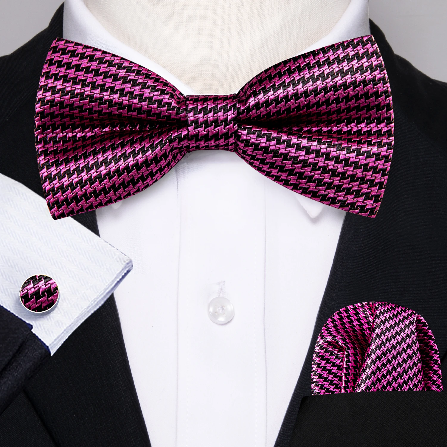 

Barry.Wang Fashion Purple Plaid Bow Ties For Men Silk Butterfly Pre-Tied Bow Tie Pocket Square Cufflinks Suit Set Floral Bowtie