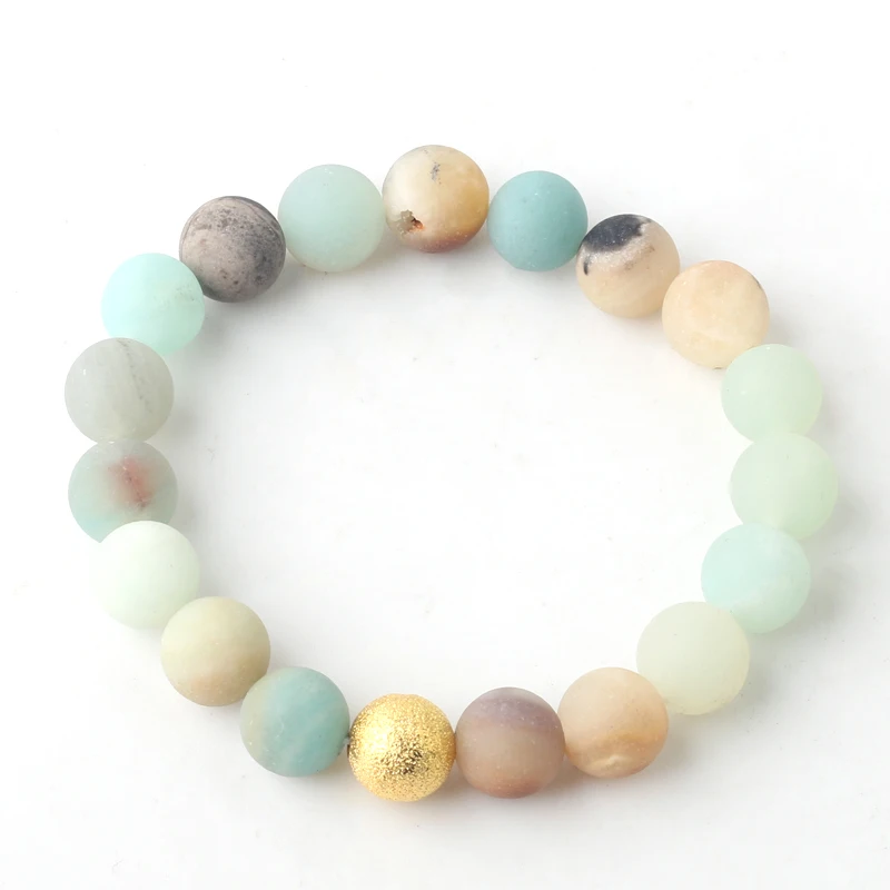 Золото серебрение бусины Парные браслеты натуральный матовый Камень Амазонит