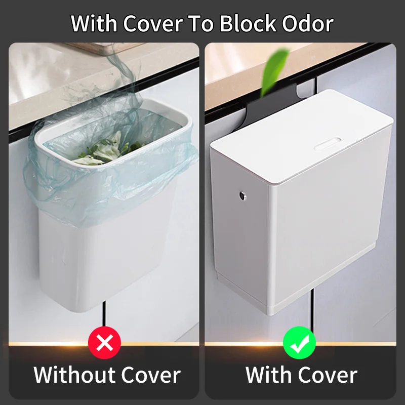 wall mounted trash can with tissue box for kitchen household cabinet door waste bin with lid kitchen convenient garbage bin free global shipping