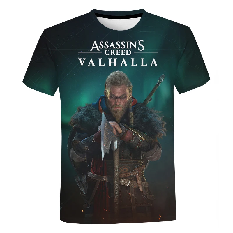 

Assassins Creed Valhalla 3D Print Men Tshirt Summer Casual Round Neck Streetwear Classic Game Pattern Short Sleeve Unisex Tees