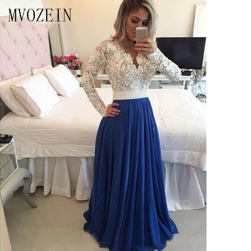Royal Blue Long Sleeve Evening Dresses Party Plus Size Lace Ladies Women Prom Formal Gown | Свадьбы и торжества