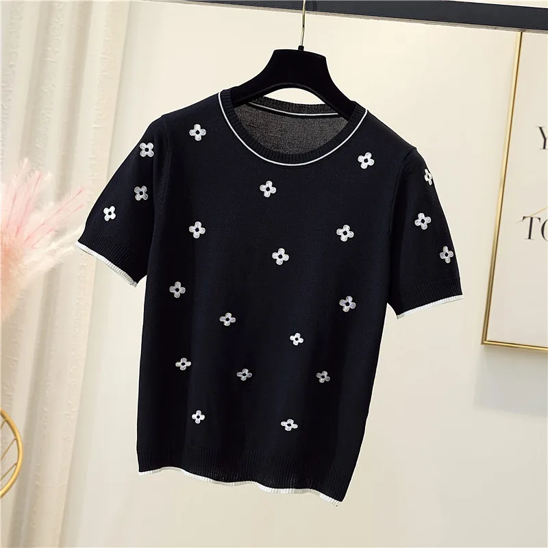 Женская хлопковая Футболка с круглым вырезом цветочным принтом | одежда