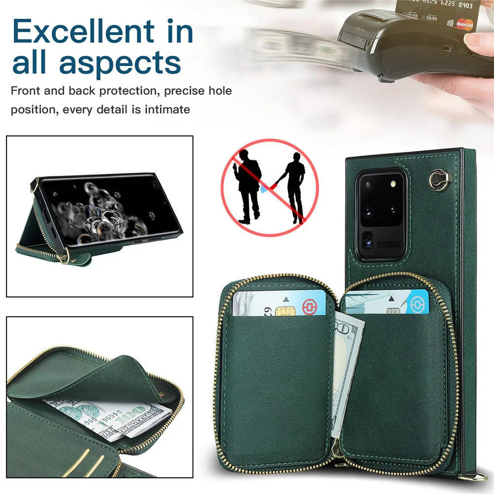 zipper wallet case for samsung galaxy s21 s20 fe ultra s10e s9 note 20 10 9 plus a90 5g leather card stand strap phone bag cover free global shipping