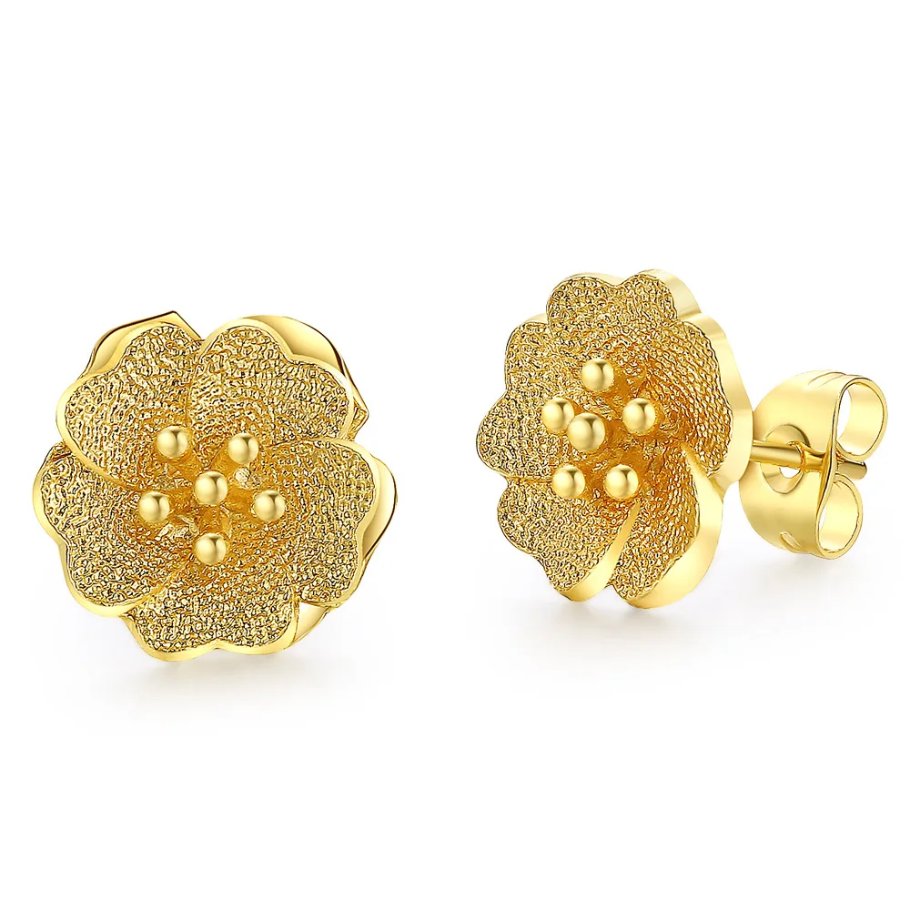 New Arrival Hot Sell Gold Flower Design Sterling Rhod Ladies Stud Earrings Jewelry Birthday Gift Women | Украшения и аксессуары