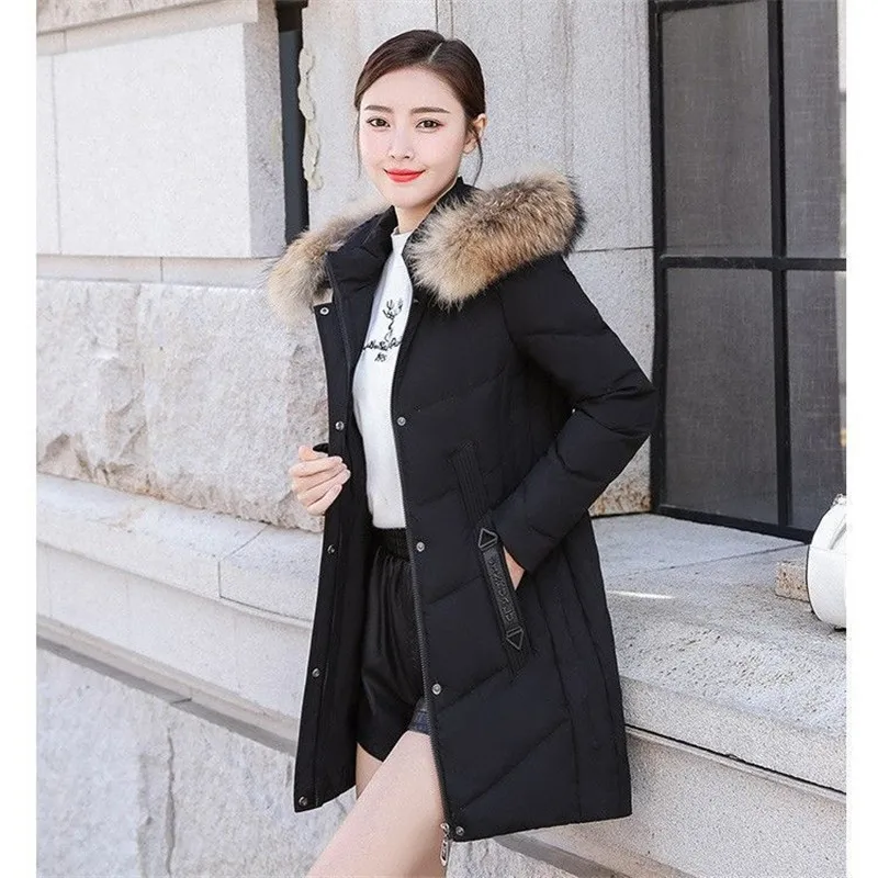 

Красивая зимняя пуховая куртка, женские зеленые толстые парки, теплое пальто с меховым воротником и капюшоном с хлопковой подкладкой, ветрозащитная облегающая женская верхняя одежда