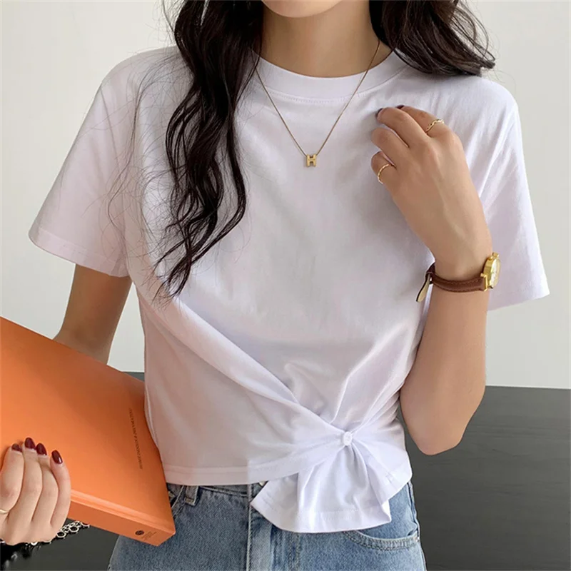 

Short Sleeves Loose Minimalist oversize Hot Sale Prom Outwear 2022 New Basic All Match Solid Casual Femme Tops T-shirts