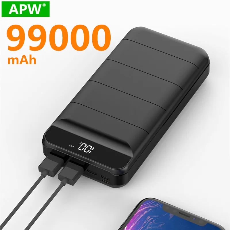 99000 мАч Внешний аккумулятор повербанк 2 USB LED портативный мобильный телефон