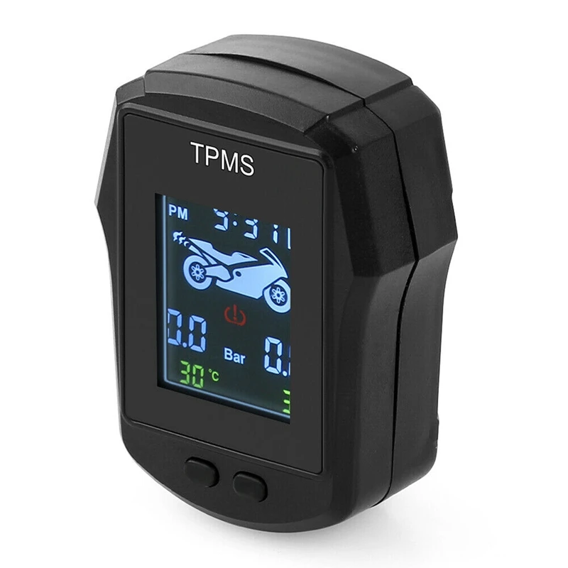 

Motorcycle TPMS LCD Digital Tire Pressure Monitor System with Battery Voltage Monitor Time Display Tire Temp Warning