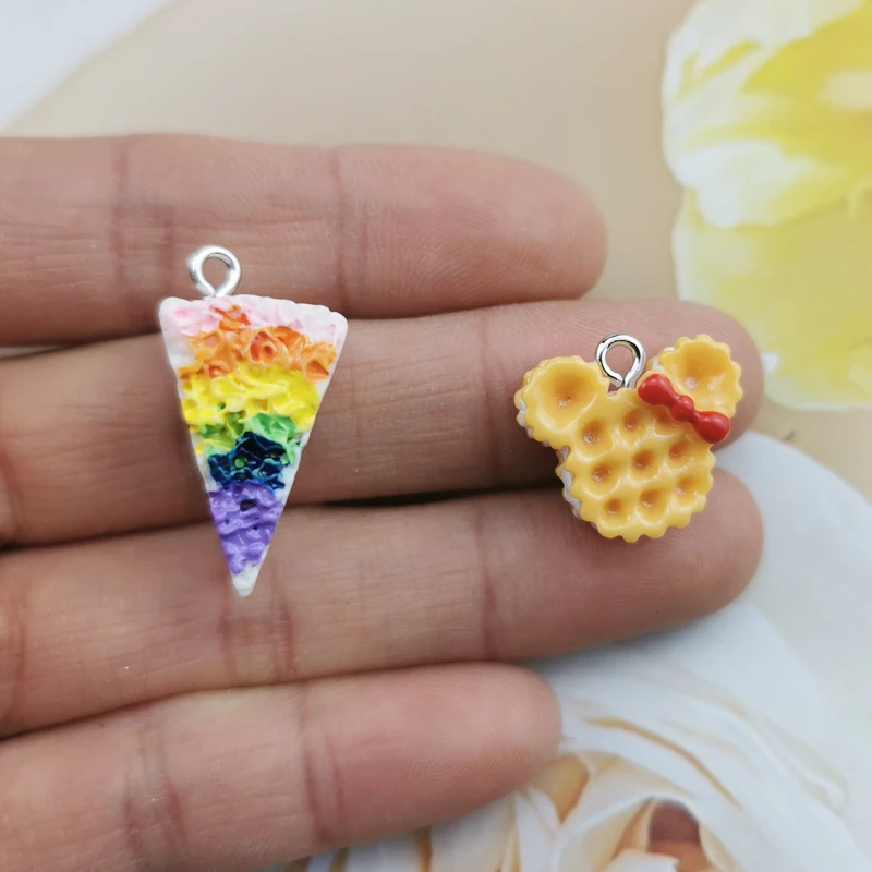 10pcs 3d resin rainbow triangle cake mickey cookie earring charms resin necklace pendant keychain jewelry finding phone case diy free global shipping
