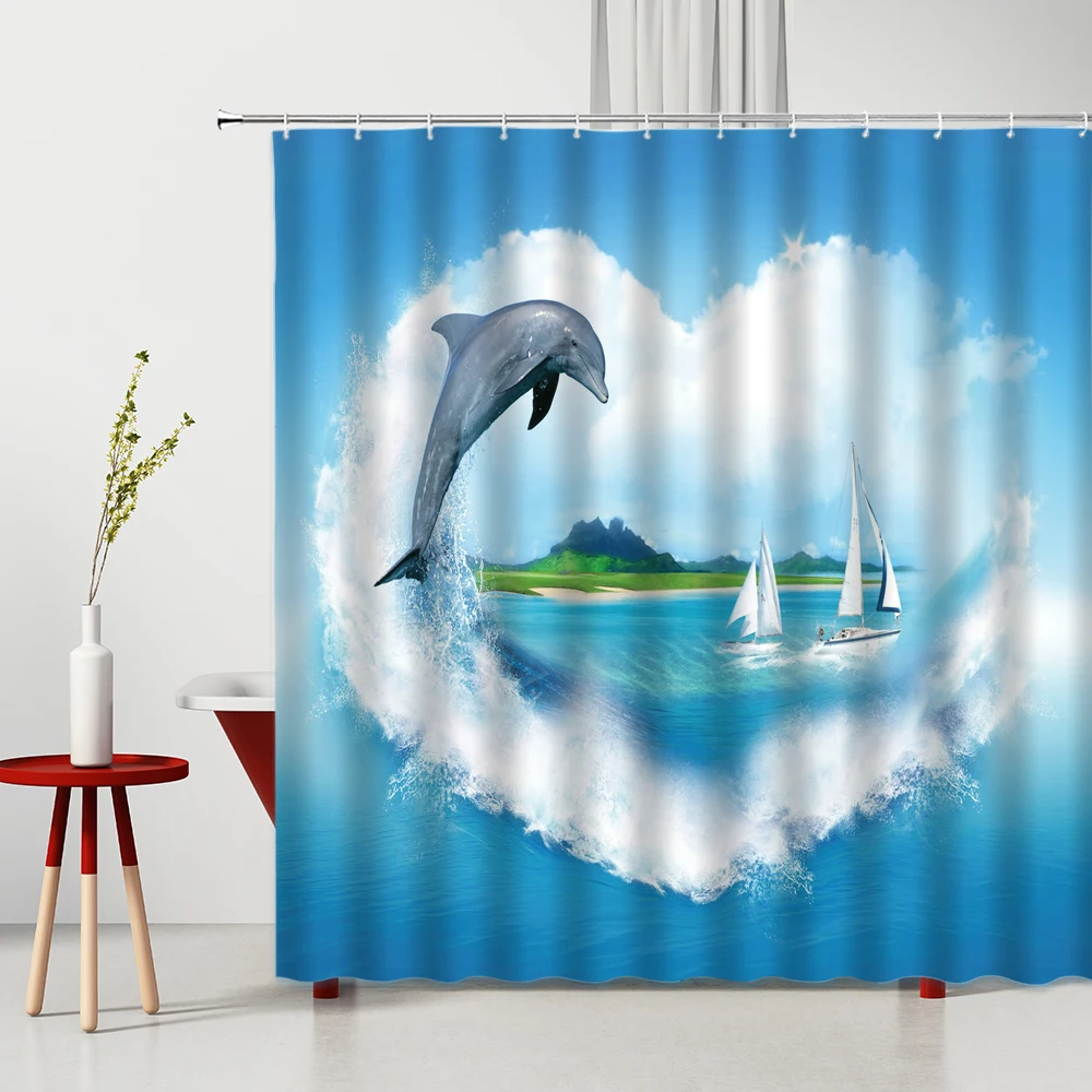 

Underwater World Shower Curtain Fish Anime Ocean Animal Washable Fabric Home Bathroom Decor Cloth With Hook Kids Bath Curtains