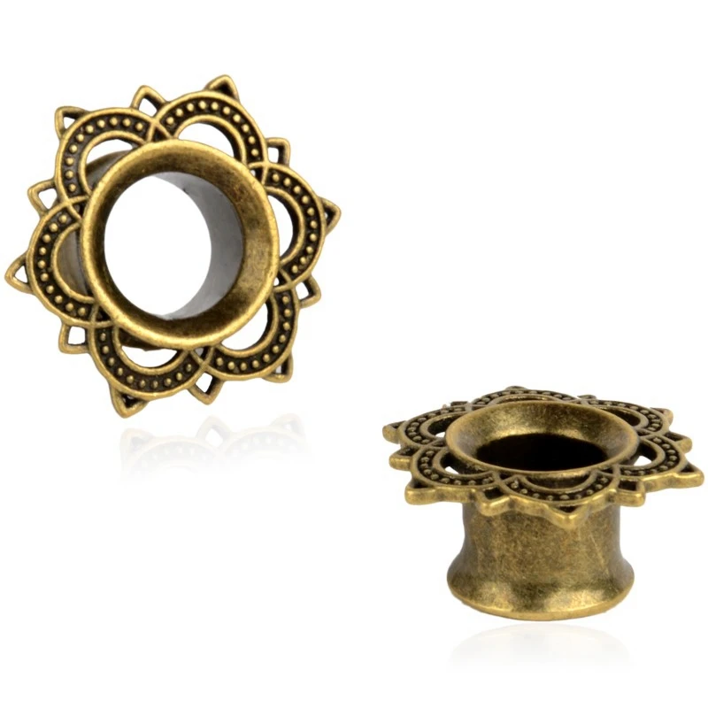 1 пара новинка лидер продаж античные латунные туннели в Форме Розы Шарона двойные