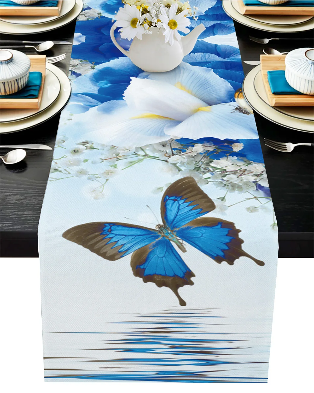

Lily Flowers Butterfly Water Surface Table Runner Wedding Table Decor Party Dining Table Runner Hotel Decor Tablecloth Placemat