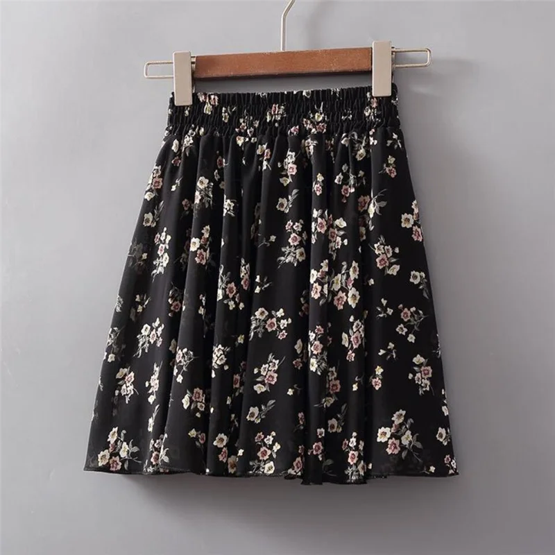 

Summer Korean Women High Waist Chiffon Mini Skirt Sweet Ladies Elastic Waist A-line Umbrella Shorts Skirts Big Swing Short Skirt
