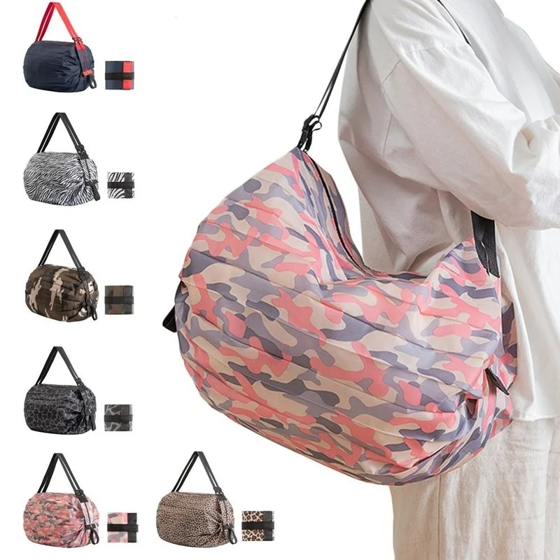 Foldable Reusable Shopping Bag Large Capacity Travel Bag Eco-friendly Waterproof Nylon Grocery Bag Reusable Printed Storage Bag