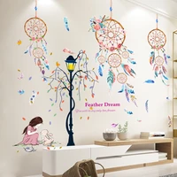 shijuekongjian dreamcatcher feathers wall sticker diy street light girl mural decals for kids room baby bedroom decoration
