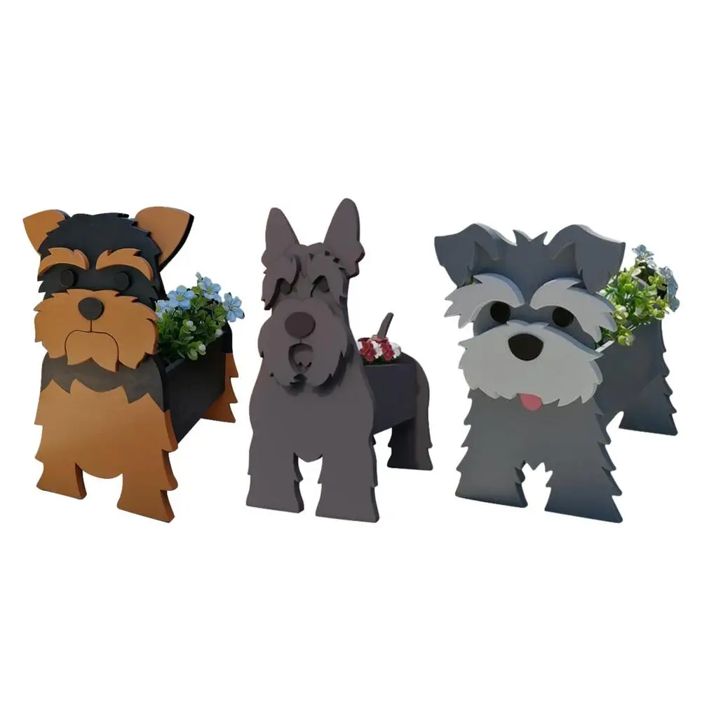 

Dog Planter Pot Garden Decoration Flower Pot Cartoon Animal Shaped Crafts Wooden Flowerpot Succulent Planter Home Decoration