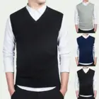 Мужской осенне-зимний однотонный трикотажный свитер без рукавов с V-образным вырезом деловой жилет 2020