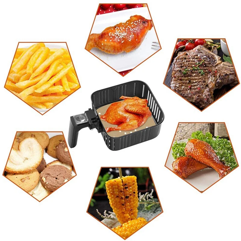 

Air Fryer Pads, 200 Sheets, 7.5 Inch Unbleached Square Air Fryer Pads / Steamer Paper / Silicone Paper