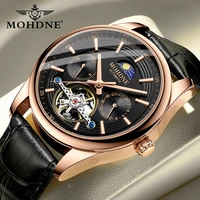 mohdne british style automatic mechanical mans wristwatch hollow carved coated glass mirror waterproof watch for unisex 24 hour