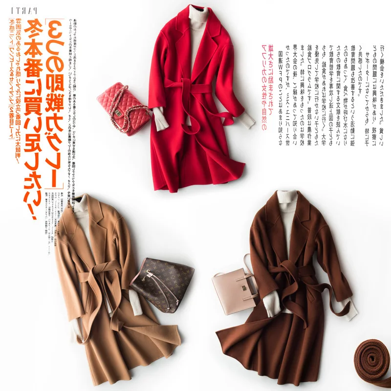 Длинное пальто из 100% шерсти Женская куртка двухстороннее кашемировое осеннее