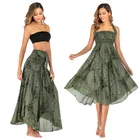 Женский комбинезон с цветочным принтом, оливковая и зеленая мандала, тайская юбка с лямкой через шею и цветочным принтом, пляжная юбка средней длины, размера плюс