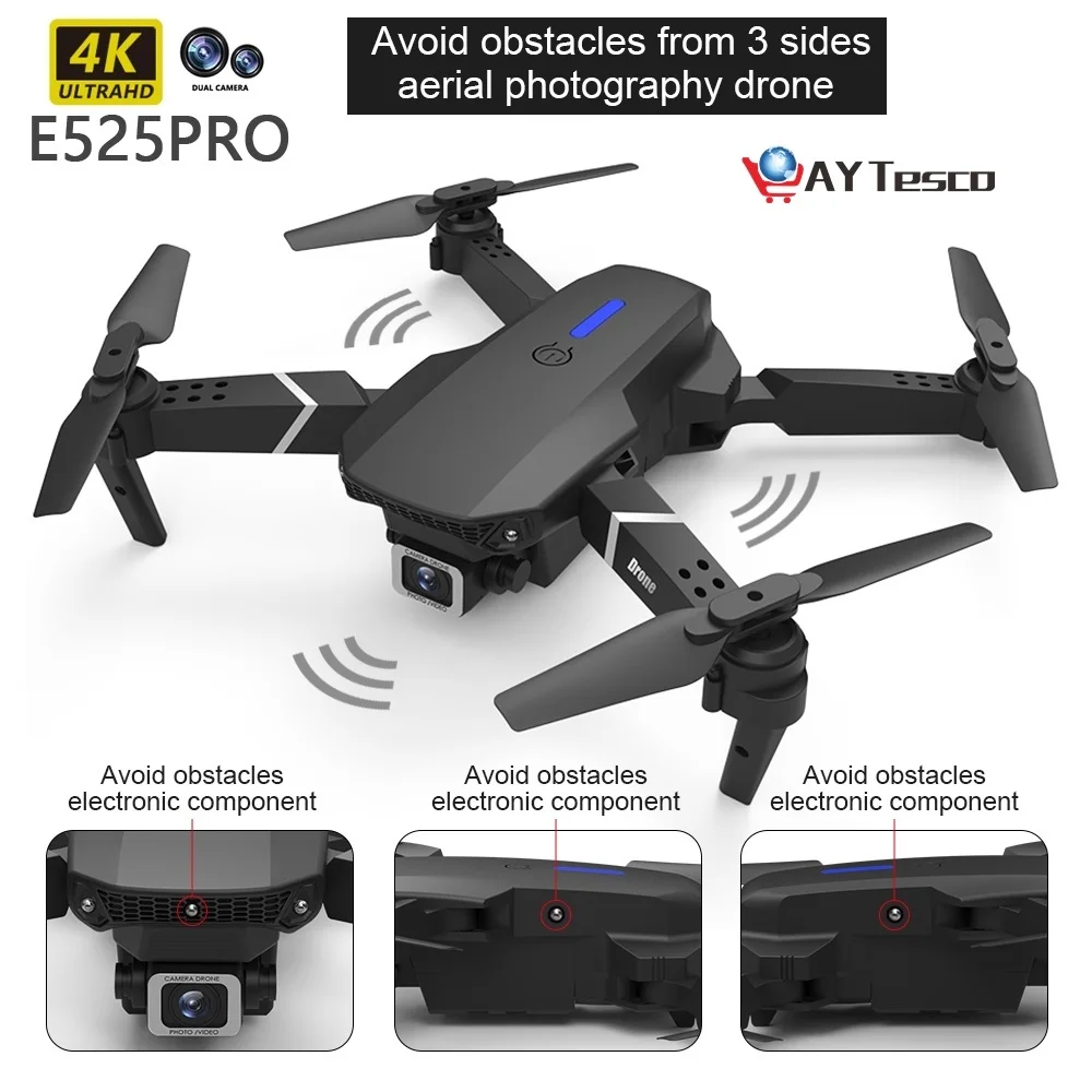 

2022 E525PRO RC Quadcopter Profissional Obstacle Avoidance Drone Dual Camera 1080P 4K Fixed Height Mini Helicopter Toy vs E88