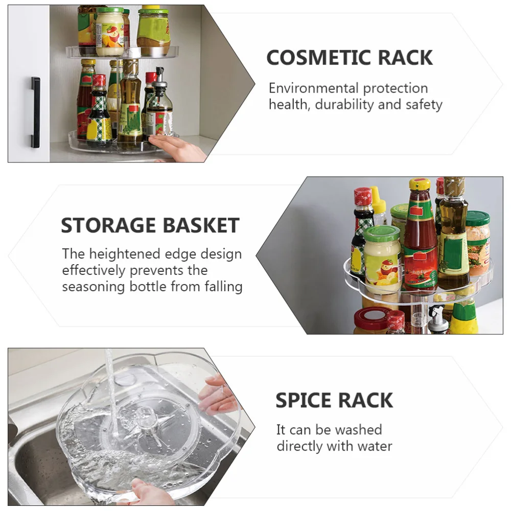 

1Pc Rotating Rack Seasoning Jar Double-layer Storage Holder (Transparent)