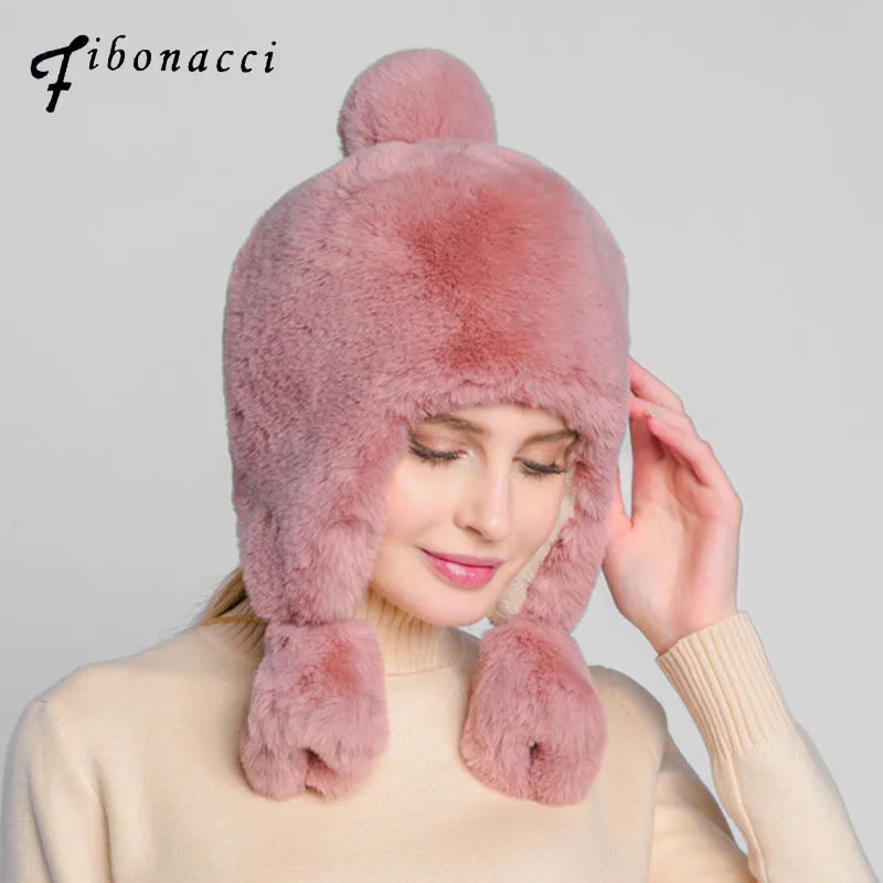 Зимняя женская шапка-бомбер Fibonacci плюшевая ветрозащитная теплая шапка-ушанка