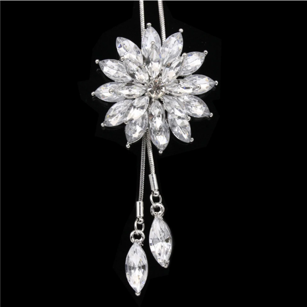 Ожерелье для свитера подвеска в форме снега белая синяя серая кристаллическая