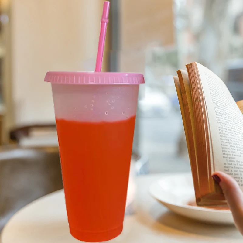 

710ml 24oz Color Changing Cold Cups Straw Cup Color Changing Plastic Tumbler Coffee Cup With Lid Straw Cup Gift In Stock!!!!