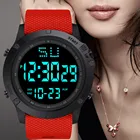 Электронные часы Honhx для мужчин и женщин, водонепроницаемые светодиодные, в стиле милитари, с резиновым ремешком, с датой и будильником, красный цвет