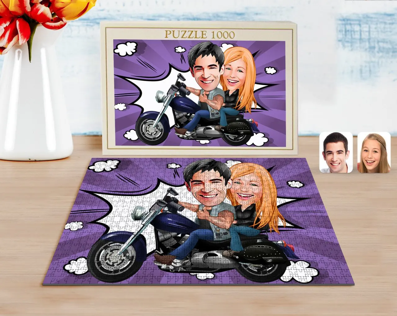 

Personalized Biker Valentine Caricature of 1000 Piece Professional Puzzle-1